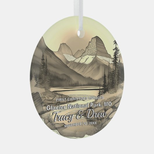 Christmas Glacier Nationalpark Sepia EngagePaar Ornament Aus Glas (Vorderseite Rechts)