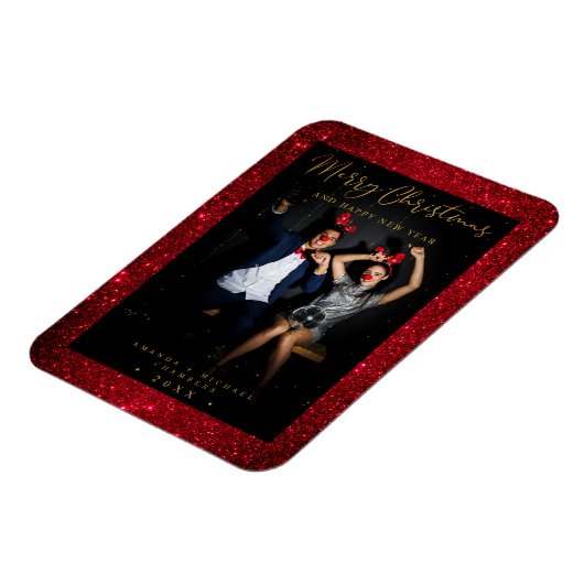 Christmas Glitter Fun Foto Newlyweds Script Magnet (Linke Seite)