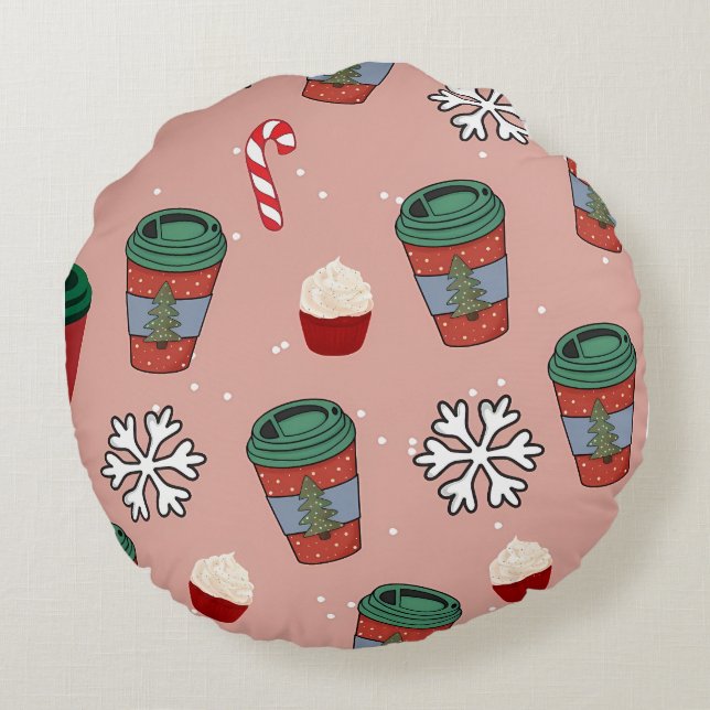 Christmas Glittery Snow Mistletoe Rundes Kissen (Rückseite)