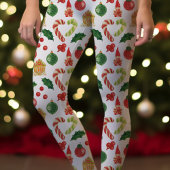 Christmas Gnome Candy Cane Holly Pattern Capri Leggings