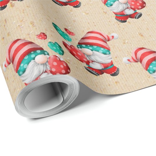 Christmas Gnome Gold Glitzer Geschenkpapier (Rolleneckpunkt)