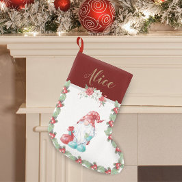 Christmas Gnome Holiday Floral Monogram Strumpf Kleiner Weihnachtsstrumpf