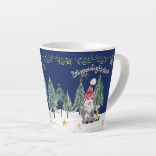 Christmas Gnome Navy Blue Light Shine Stars Bäume Milchtasse