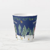 Christmas Gnome Navy Blue Light Shine Stars Bäume Milchtasse (Vorderseite)