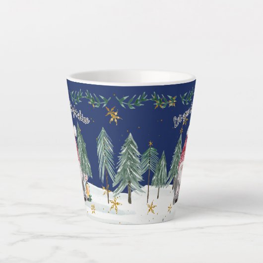 Christmas Gnome Navy Blue Light Shine Stars Bäume Milchtasse (Vorderseite)