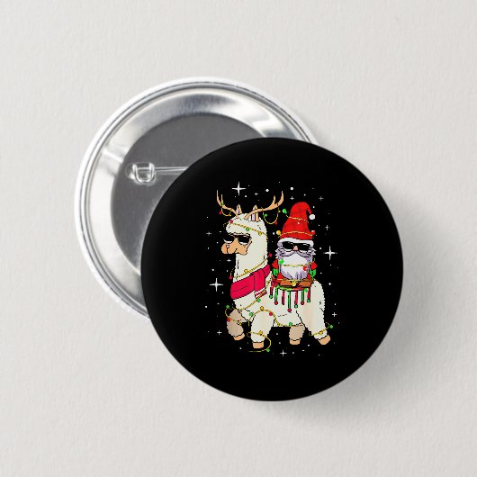 Christmas Gnome On Llama, Cute Alpaca Chanukah Chr Button (Vorne & Hinten)