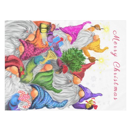Christmas Gnome Party Funny Tableclout Tischdecke (Vorderseite (Horizontal))