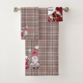 Christmas Gnome Red Gray Karierte Liebe Freude Fri Badhandtuch Set (Insitu)