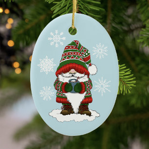 Christmas Gnome Red Green Niedlich Keramik Ornament