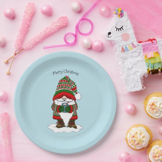 Christmas Gnome Red Green Niedlich Pappteller (Party)