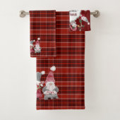 Christmas Gnome Red Karierte Liebe Joy Peace Gray Badhandtuch Set (Insitu)