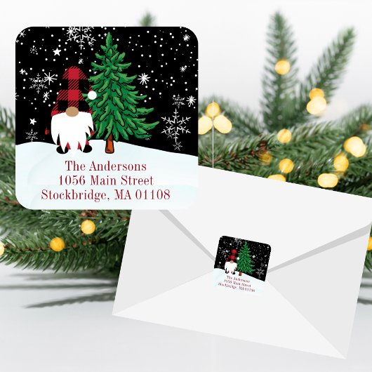 Christmas Gnome Return Address Label Quadratischer Aufkleber
