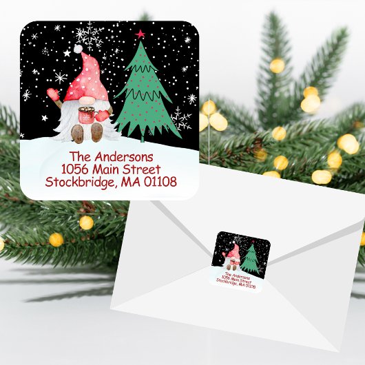 Christmas Gnome Return Address Label Quadratischer Aufkleber