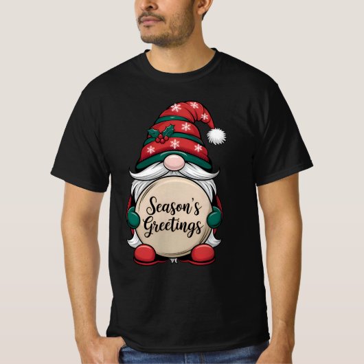 Christmas Gnome Season's Greetings Plaque T - Shir T-Shirt (Vorderseite)