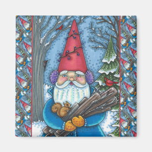 CHRISTMAS GNOME, SQUIRREL, WOODPECKER & CARDINAL MAGNET