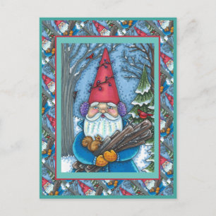 CHRISTMAS GNOME, SQUIRREL, WOODPECKER & KARDINAL FEIERTAGSPOSTKARTE
