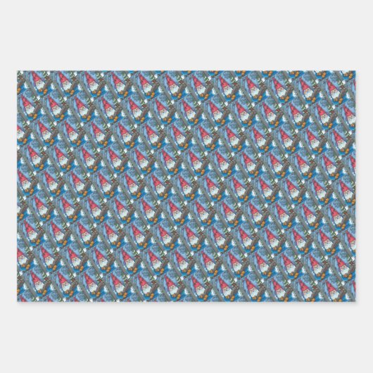 CHRISTMAS GNOME, SQUIRREL, WOODPECKER & KARDINAL GESCHENKPAPIER SET (Vorderseite)