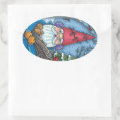 CHRISTMAS GNOME, SQUIRREL, WOODPECKER & KARDINAL OVALER AUFKLEBER (Tasche)