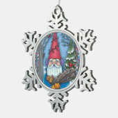 CHRISTMAS GNOME, SQUIRREL, WOODPECKER & KARDINAL SCHNEEFLOCKEN Zinn-Ornament (Rechts)