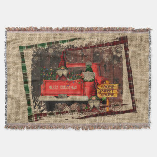Christmas Gnome Sweet Gnome Red Truck Kariert Rust Decke