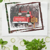 Christmas Gnome Sweet Gnome Red Truck Kariert Rust Geschirrtuch (Gefaltet)
