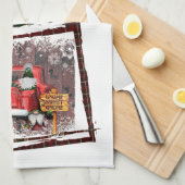 Christmas Gnome Sweet Gnome Red Truck Kariert Rust Geschirrtuch (Viertel Falte)