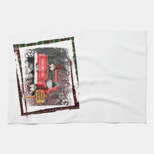 Christmas Gnome Sweet Gnome Red Truck Kariert Rust Geschirrtuch (Horizontal)