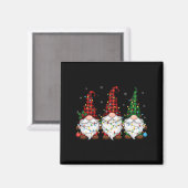 Christmas Gnome Trio Buffalo Plaid Lights Cute Xma Magnet (Vorderseite/Rückseite)