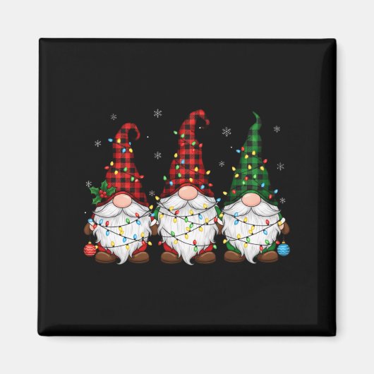 Christmas Gnome Trio Buffalo Plaid Lights Cute Xma Magnet (Vorne)