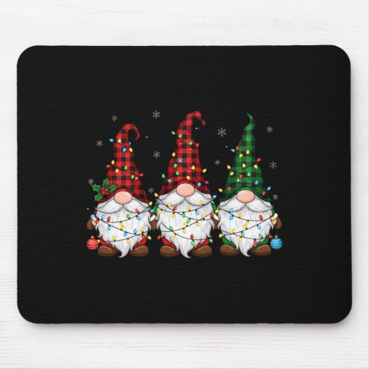 Christmas Gnome Trio Buffalo Plaid Lights Cute Xma Mousepad (Vorne)