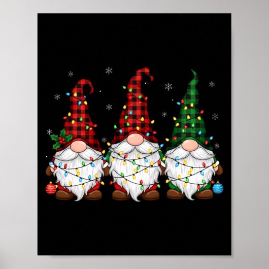 Christmas Gnome Trio Buffalo Plaid Lights Cute Xma Poster (Vorne)