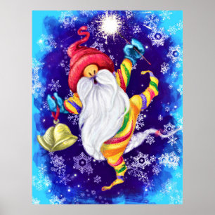 Christmas Gnome with Bells Poster - Painting