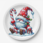 Christmas Gnome with Candy and Gift Box Pappteller (Vorderseite)