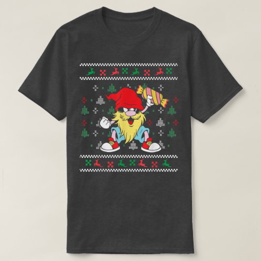 Christmas gnome with candy canes design funny ugly T-Shirt (Design vorne)