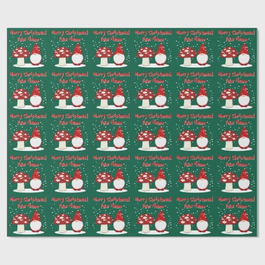 Christmas gnome with red mushroom custom Holiday Geschenkpapier (Flach)