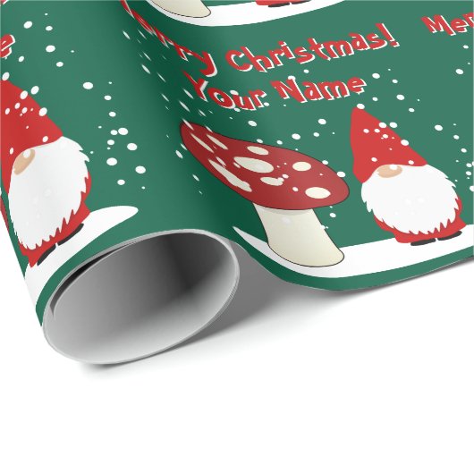 Christmas gnome with red mushroom custom Holiday Geschenkpapier (Rolleneckpunkt)