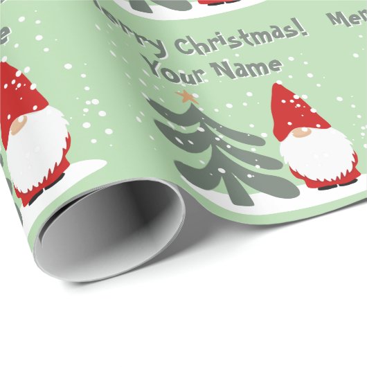 Christmas gnome with tree personalized Holiday Geschenkpapier (Rolleneckpunkt)