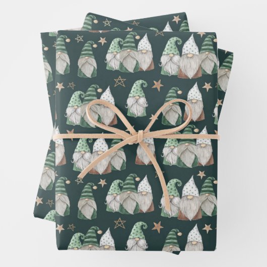 Christmas Gnomes Green Gold Skandinavier Trendy Geschenkpapier Set (Beispiel)