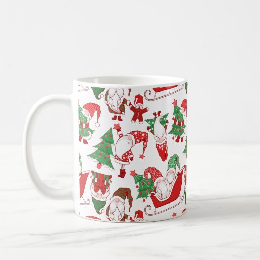Christmas Gnomes & Sleighs All-Over Pattern Kaffeetasse (Links)
