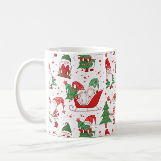 Christmas Gnomes & Trees All-Over Pattern Kaffeetasse (Links)