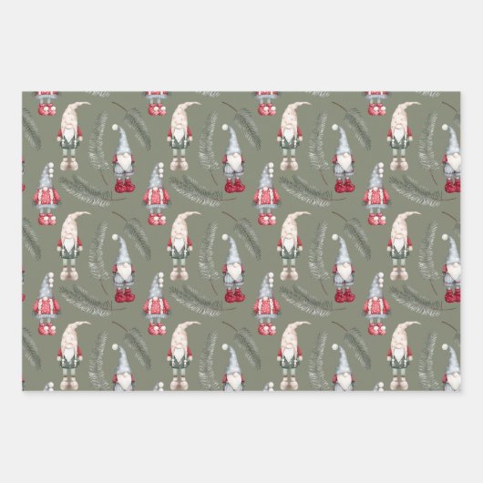 Christmas Gnomes Trolles Geschenkpapier Set (Vorderseite)
