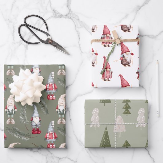 Christmas Gnomes Trolles Geschenkpapier Set (Vorderseite)