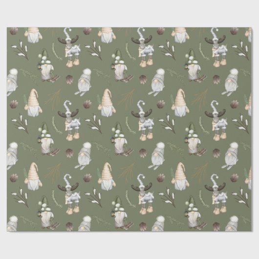 Christmas Gnomes Woodland Geschenkpapier (Flach)