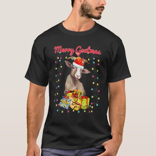 Christmas Goat Wreathed in Holiday Lights(C) T-Shirt (Vorderseite)