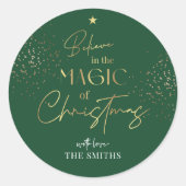 Christmas Gold Calligraphy Green Personalisiert Runder Aufkleber (Vorderseite)