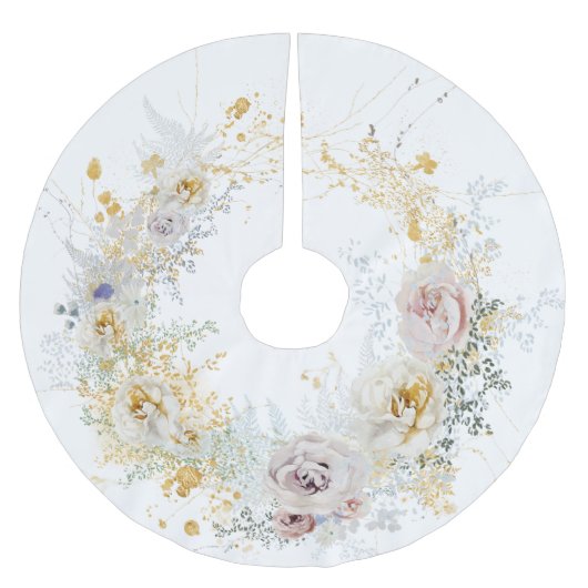 Christmas Gold Floral Wreath Polyester Weihnachtsbaumdecke (Vorderseite)