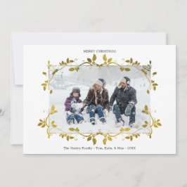 Christmas Gold Foil Holly Border Single Foto Feiertagskarte