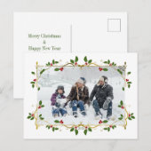 Christmas Gold Foil Holly Border Single Foto Postkarte (Vorne/Hinten)