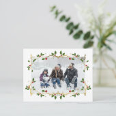 Christmas Gold Foil Holly Border Single Foto Postkarte (Stehend Vorderseite)