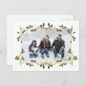 Christmas Gold Foil Holly Border Single Foto Postkarte (Vorne/Hinten)